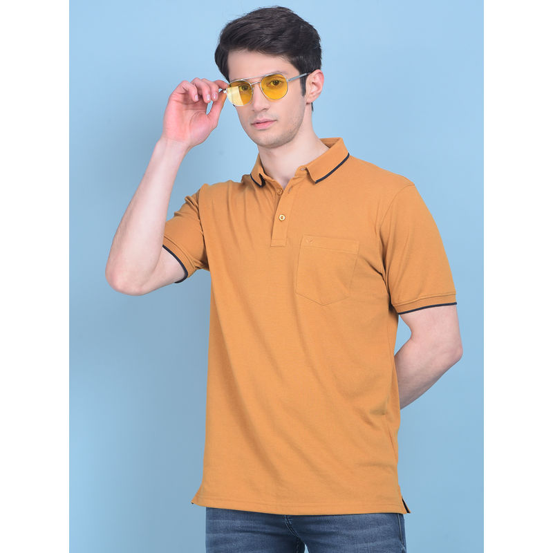 CRIMSOUNE CLUB Mens Solid Mustard Polo T-Shirt (XL)