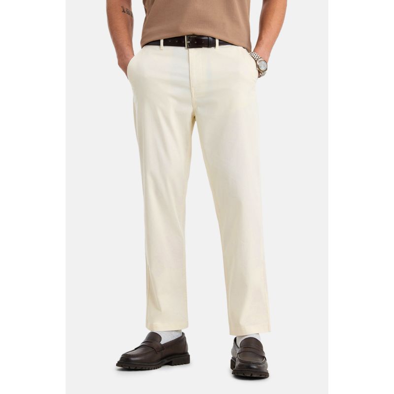Snitch Cream Solid Regular Casual Chinos (32)