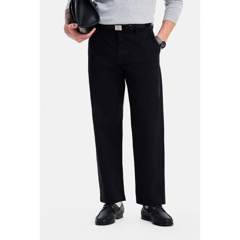 Snitch Black Solid Relaxed Casual Chinos (30)