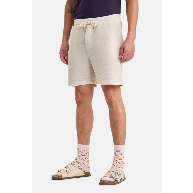 Snitch Cream Textured Regular Casual Shorts (32)