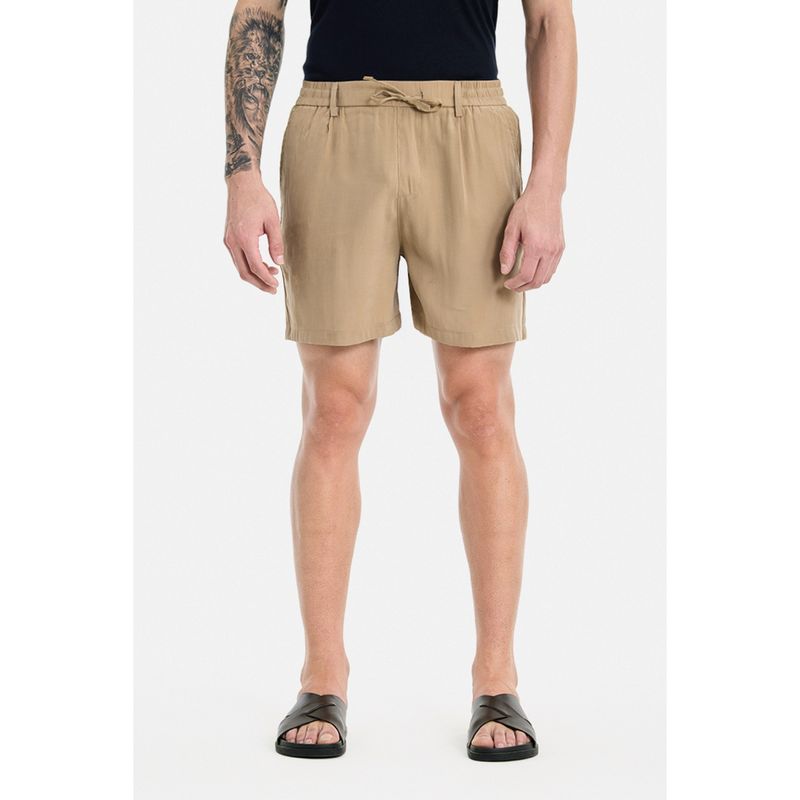 Snitch Khaki Solid Relaxed Casual Shorts (34)