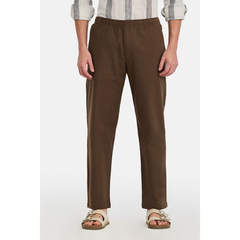 Snitch Brown Solid Relaxed Casual Trouser (28)