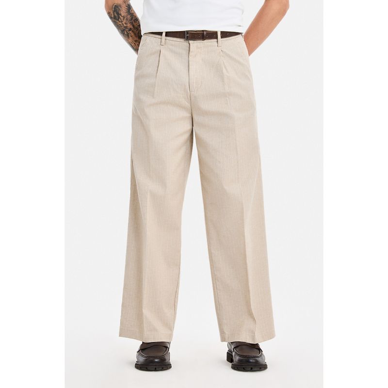 Snitch Beige Stripes Loose Casual Trouser (28)
