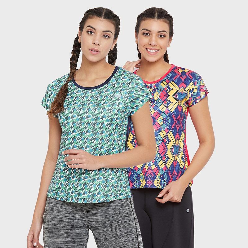 Clovia Comfort Fit Active Printed T-shirt Multi-Color (Pack of 2)(S)
