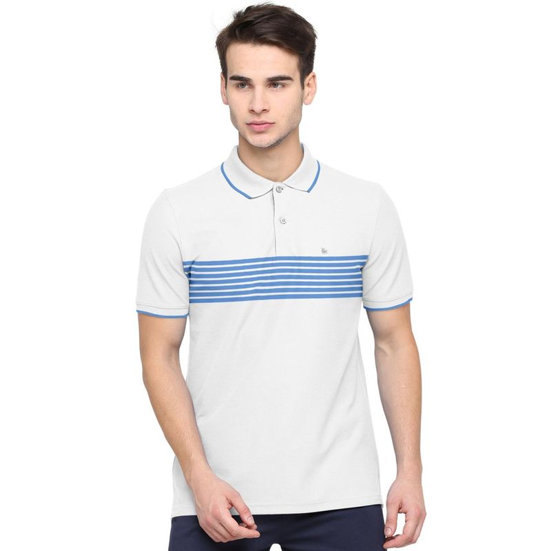 BULLMER White Men Cotton Blend Polo Neck Stripes T-Shirts (S)