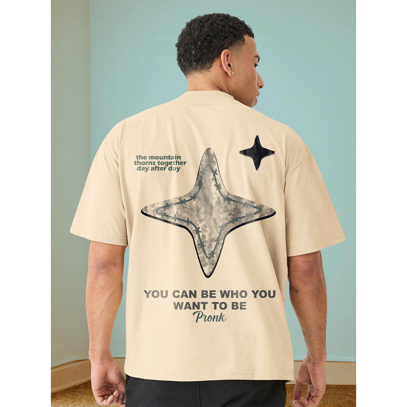 PRONK Mountain Star Men Oversized Printed T-Shirt (M)