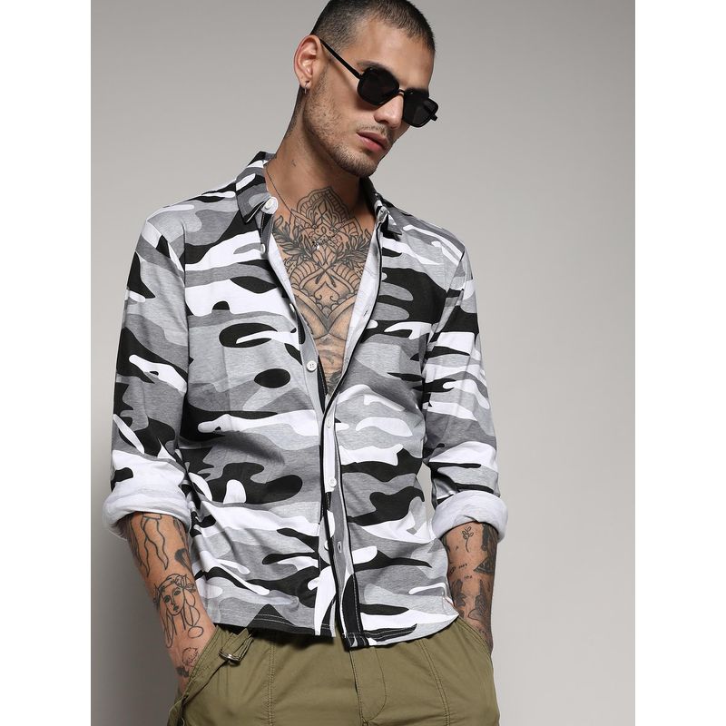 Campus Sutra Men Grey Camouflage Shirt (S)