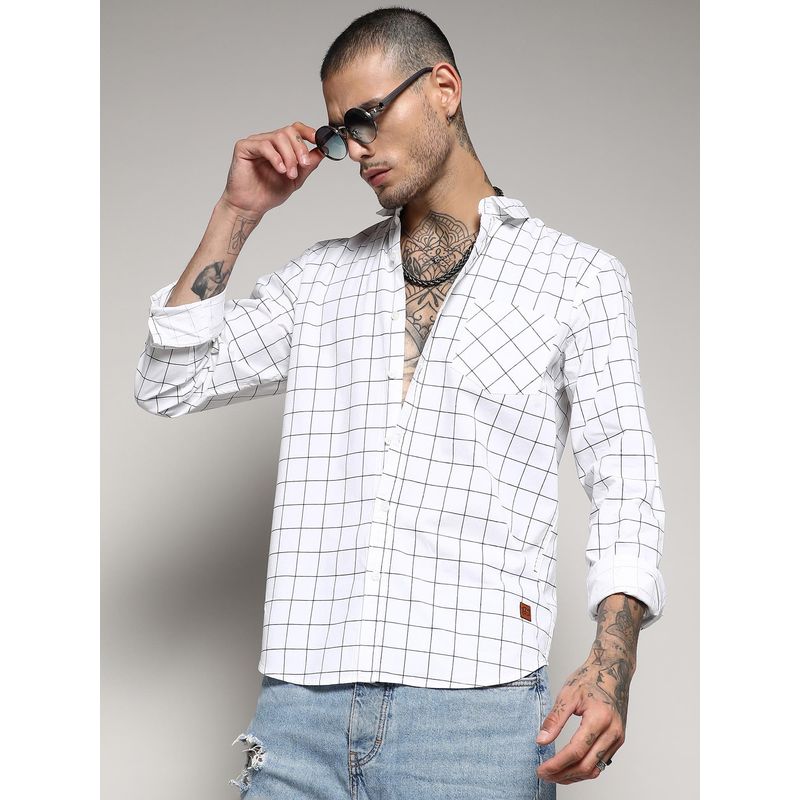 Campus Sutra Men White Graph Check Shirt (L)