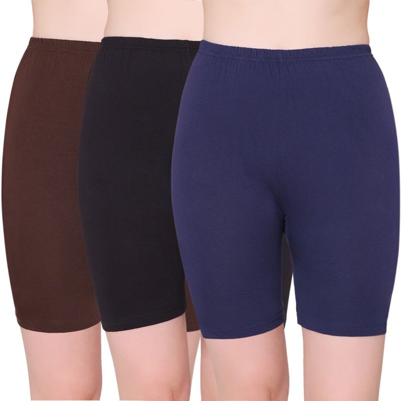 Bodycare Womens Combed Cotton Black, Navy, Brown Solid Shorty - (Pack of 3) (L)