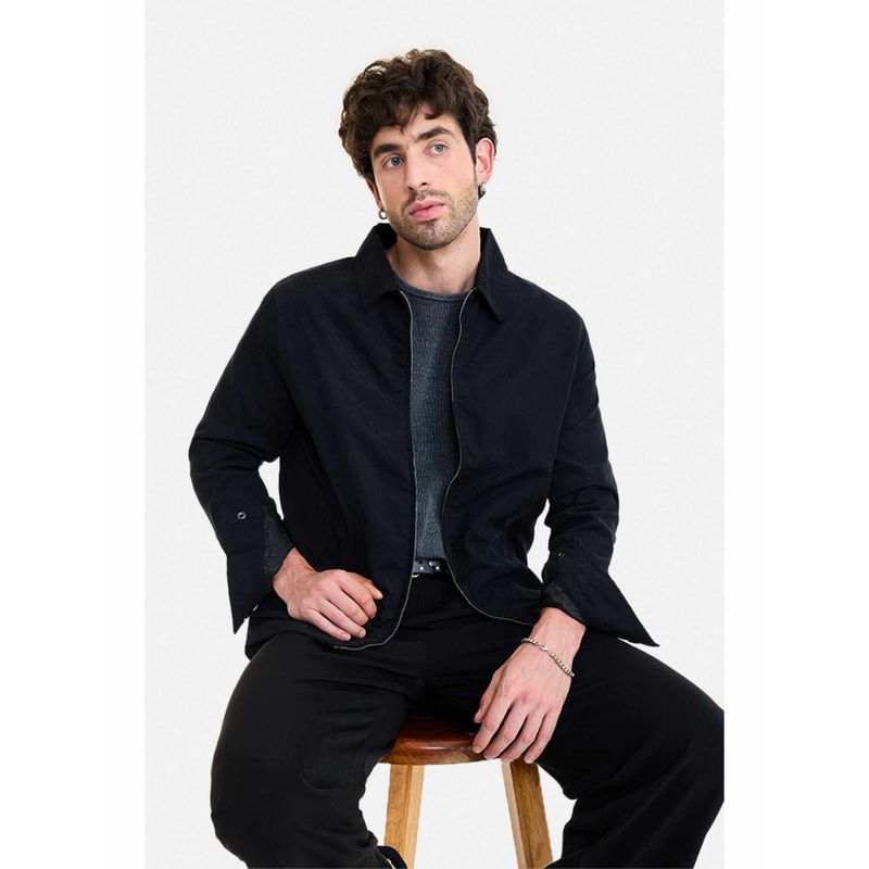 Snitch Black Polyester Collar Neck Jacket (S)