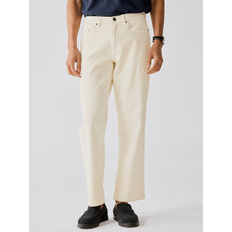 Andamen Mens Casual Twill Woven Placement Print Straight Jeans (30)