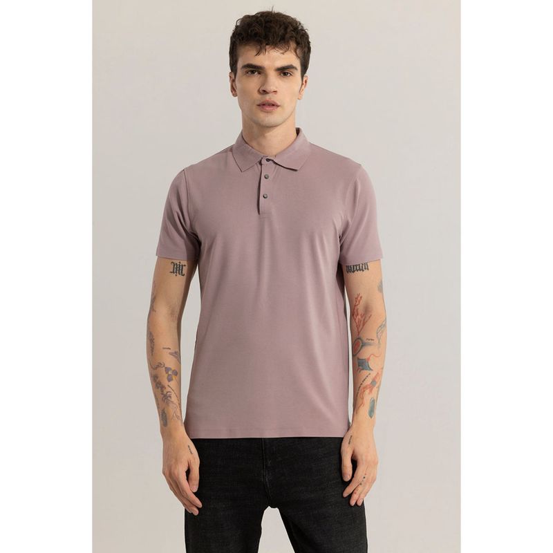 Snitch Men Mauve Solid Half Sleeves Slim Fit Polo T-Shirt (S)