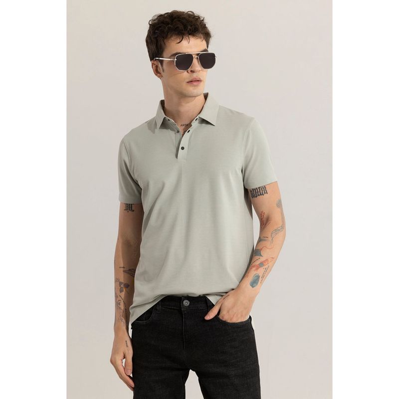 Snitch Men Olive Solid Half Sleeves Slim Fit Polo T-Shirt (L)