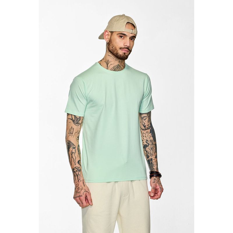 Snitch Men Mint Green Solid Half Sleeves Slim Fit Casual T-Shirt (XS)
