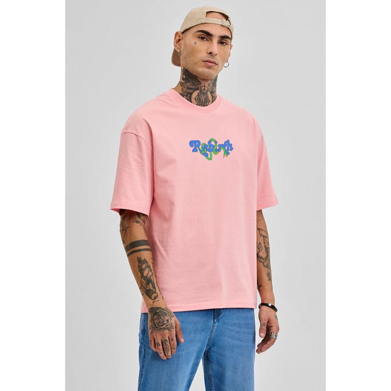 Snitch Men Light Pink Graphic Print Half Sleeves T-Shirt (S)