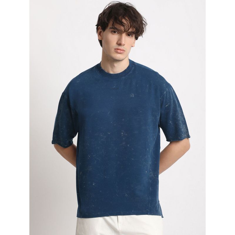 THE BEAR HOUSE Men Navy Blue Relaxed Round Neck T-Shirt (L)