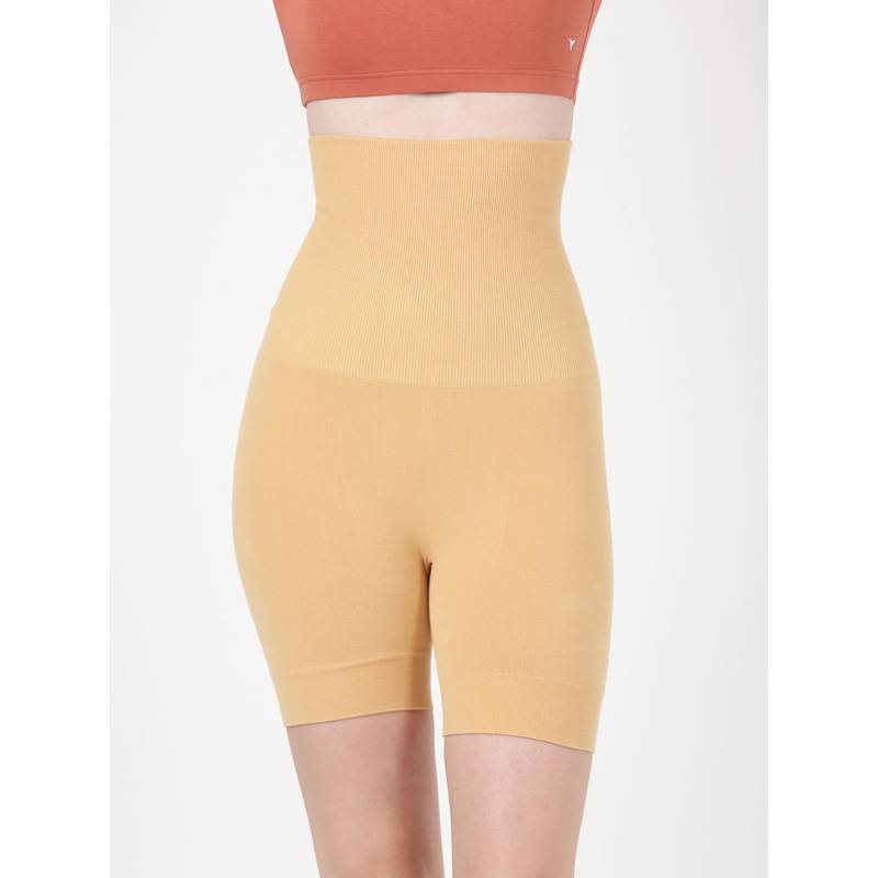 BLOSSOM Womens Beige Seamless Soft Cotton High Waist Shorts Shapewear (XL)
