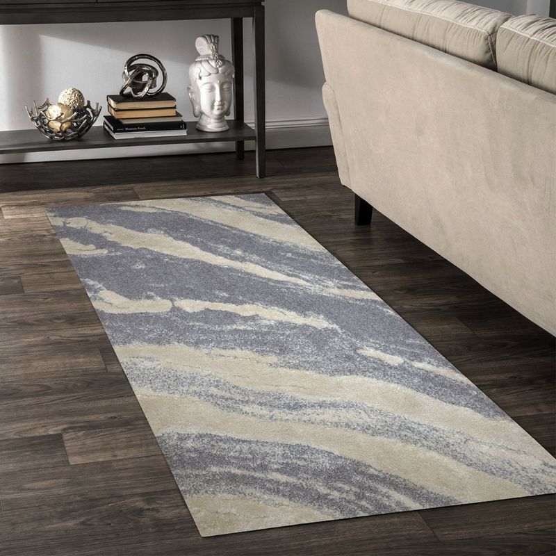 OBSESSIONS Anti-Static Machine Made Abstract Bedside Runner, L Beige & Grey (2x5 feet)