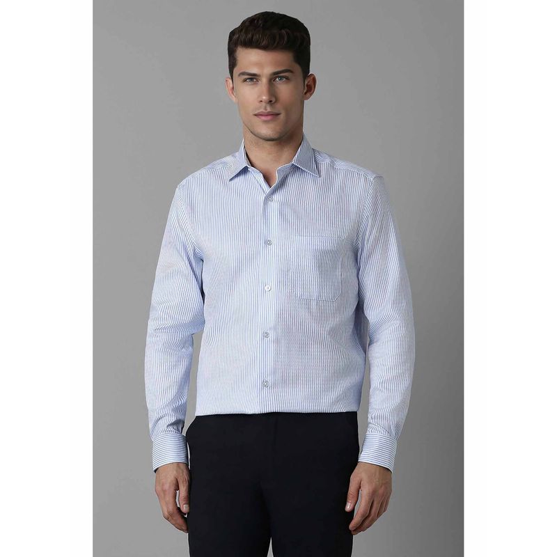 Louis Philippe Men's Blue Classic Fit Stripe Full Sleeves Formal Shirt (40)