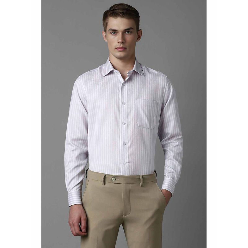 Louis Philippe Men's Purple Classic Fit Stripe Full Sleeves Formal Shirt (39)