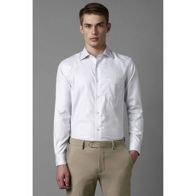Louis Philippe Men's White Classic Fit Checks Full Sleeves Formal Shirt (40)