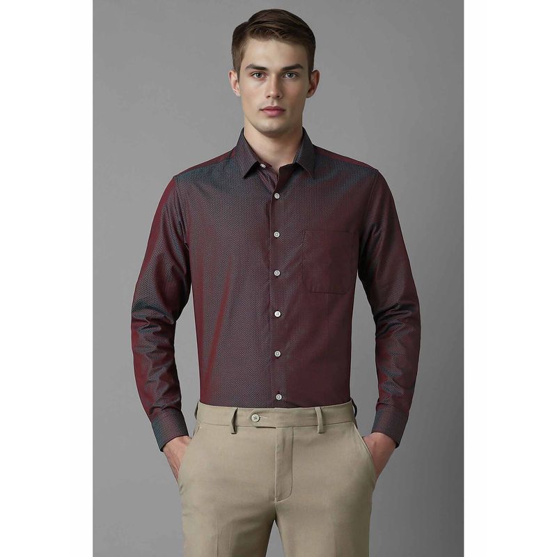 Louis Philippe Men's Maroon Slim Fit Print Full Sleeves Formal Shirt (40)