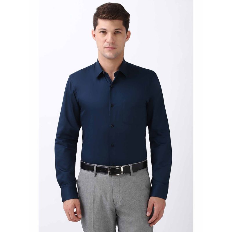 Peter England Men's Navy Blue Slim Fit Formal Shirt (40)