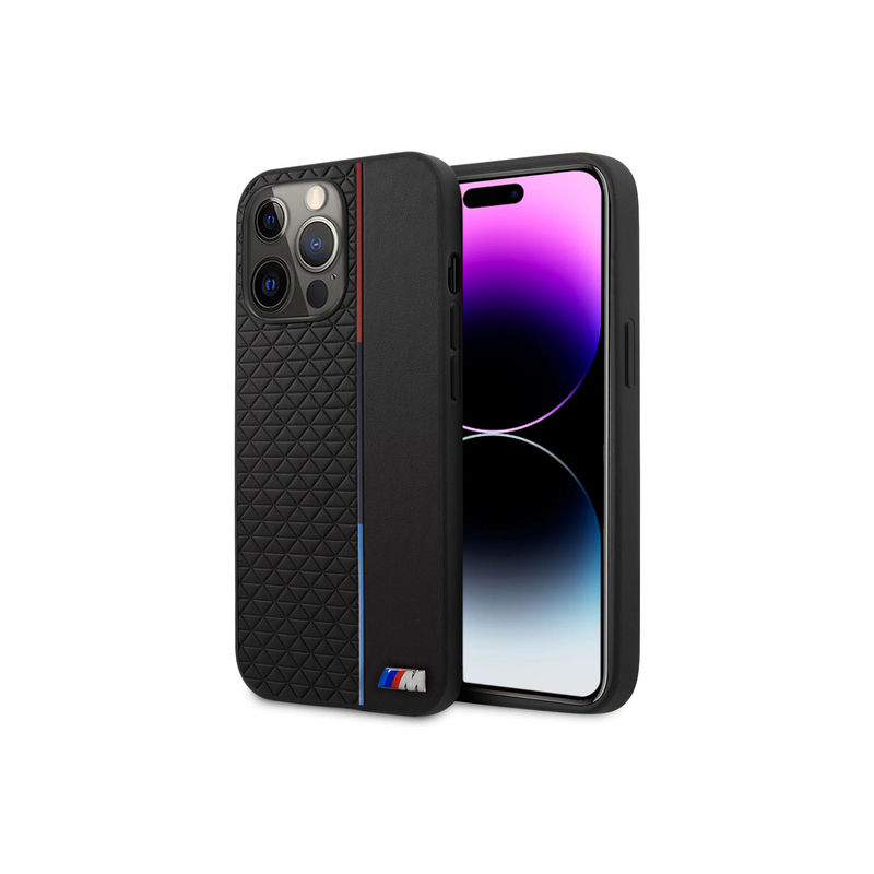 Treemoda Tricolor Textured Metal Logo Black Leather Case (iPhone 15 Pro)