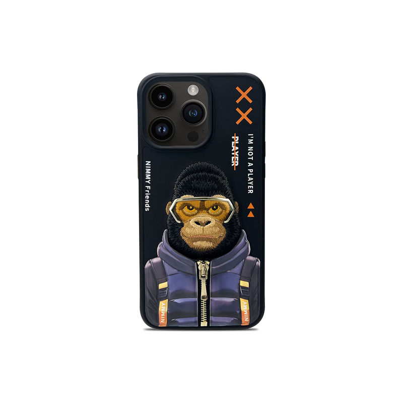 Treemoda 3D Embroidered Cool and Cute Gorilla Leather Case (iPhone 15 Pro)