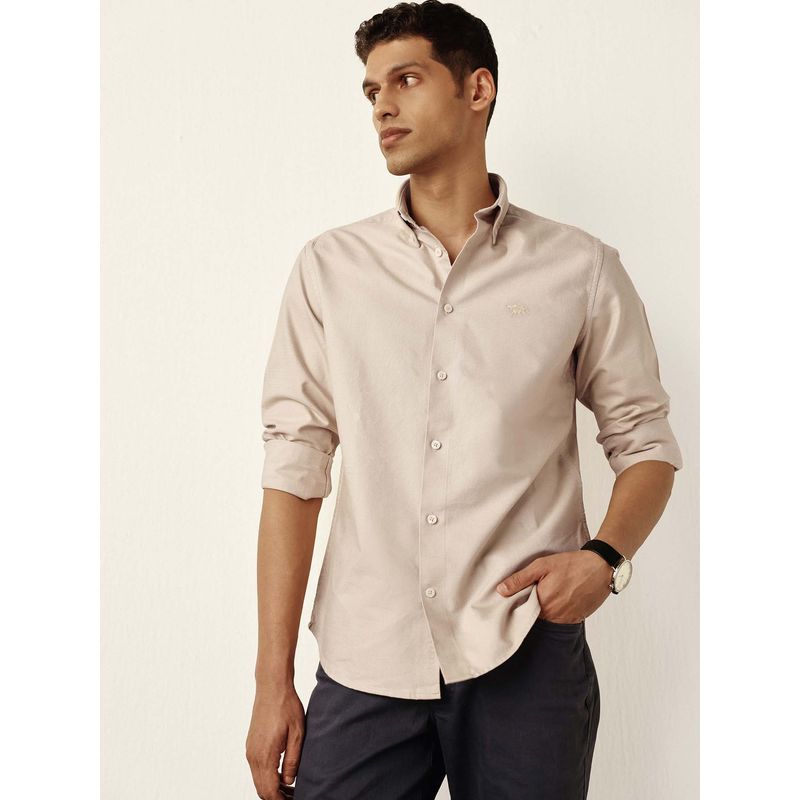 Andamen Men Beige Full Sleeve Slim Fit Casual Shirt (L)