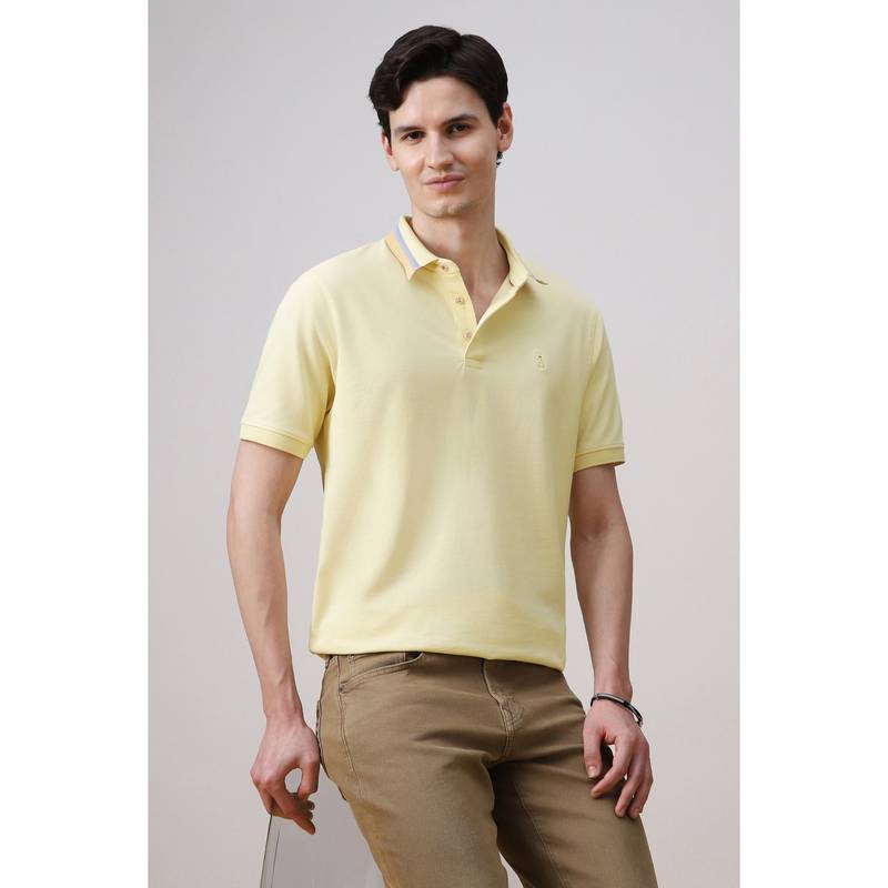 Simon Carter Yellow Solid Slim Fit Polo T-Shirt (XL)