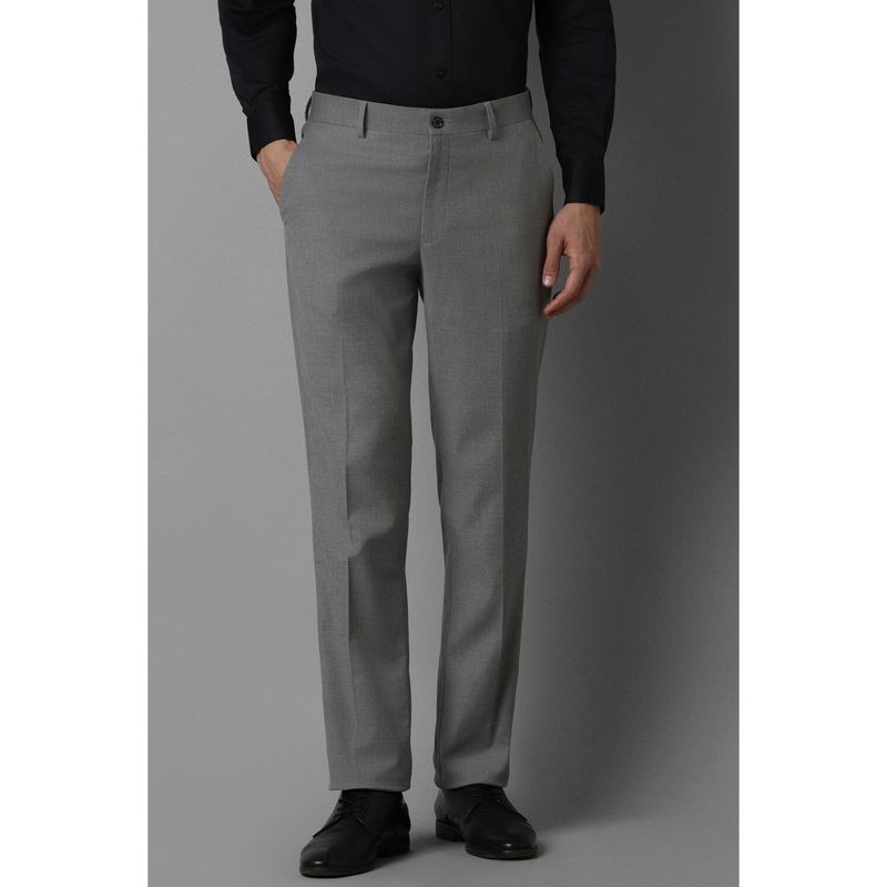 Louis Philippe Men Grey Slim Fit Textured Flat Front Formal Trousers (32)