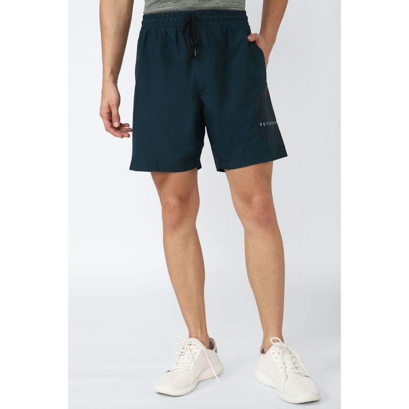 Peter England Men Teal Printed Athletic Fit Shorts (L)