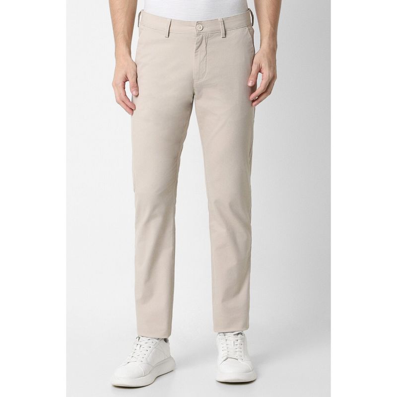 Peter England Men Beige Solid Slim Fit Casual Trousers (34)