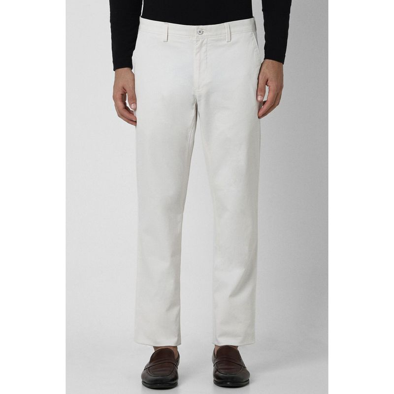 Van Heusen Men White Solid Slim Fit Trousers (38)