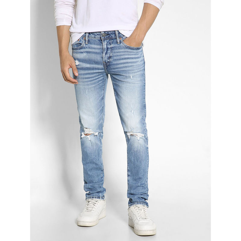 American Eagle Men Blue Airflex+ Ripped Slim Jeans (33)