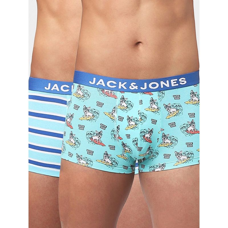 Jack & Jones Blue Graphic &amp; Striped Trunks - Pack of 2 (S)