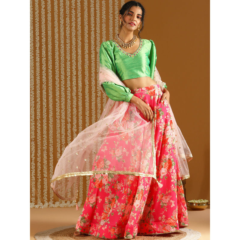 Mint Green Lehenga With Peach Pink Blouse | VIVA-LUXE | Trocar