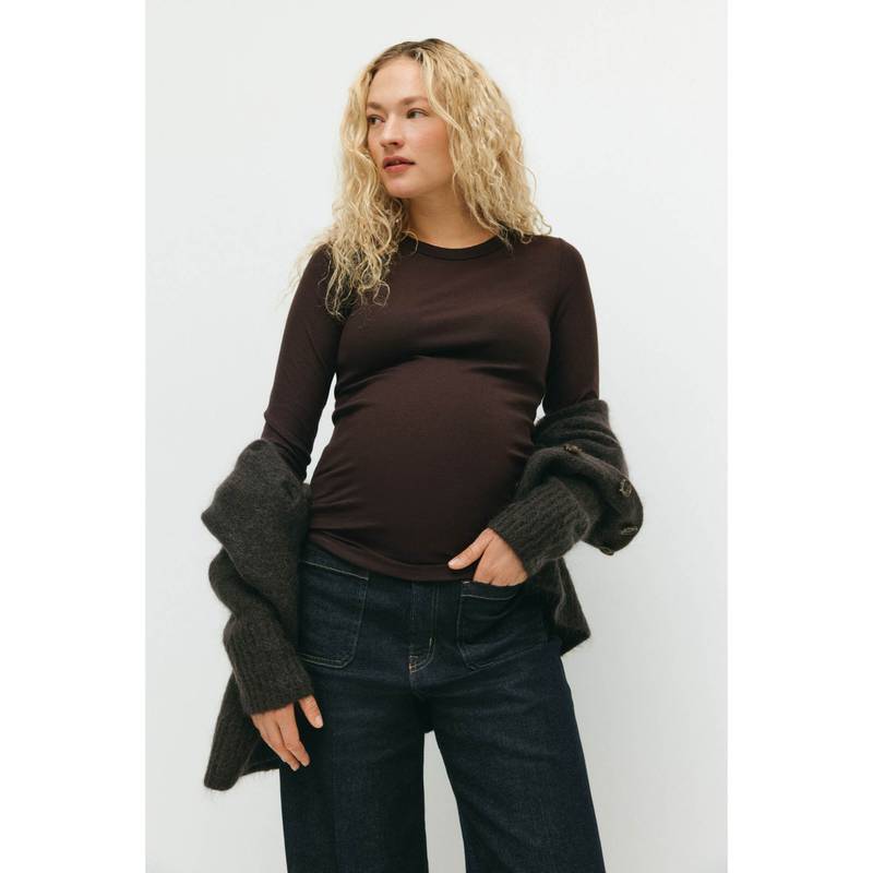 H&M Women Brown MAMA Ribbed Jersey Top (XS)