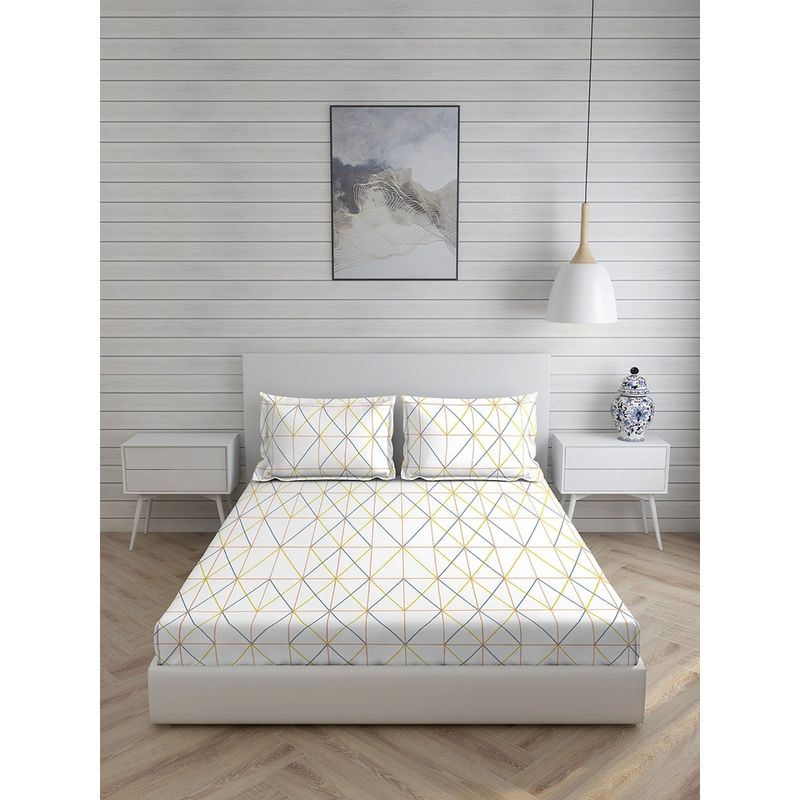 Buy Boutique Living Geo Tangle 212 TC King Bedsheet White Online