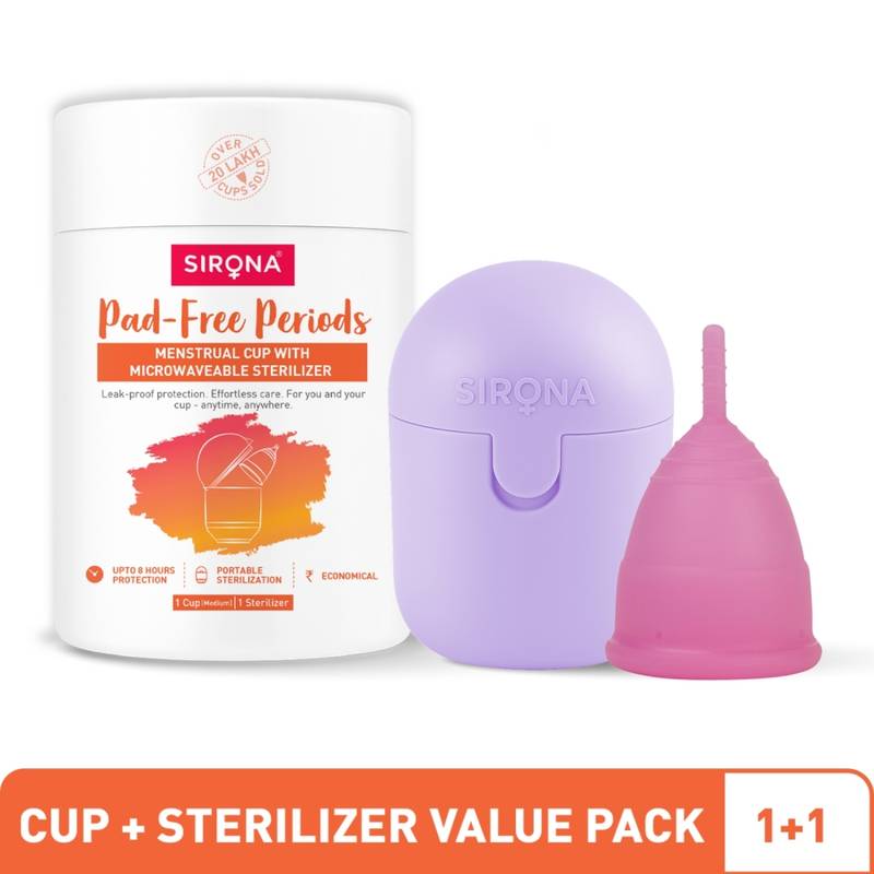 Sirona 100% Medical Grade Reusable Menstrual Cup (M) + Microwaveable Cup Sterilizer Combo