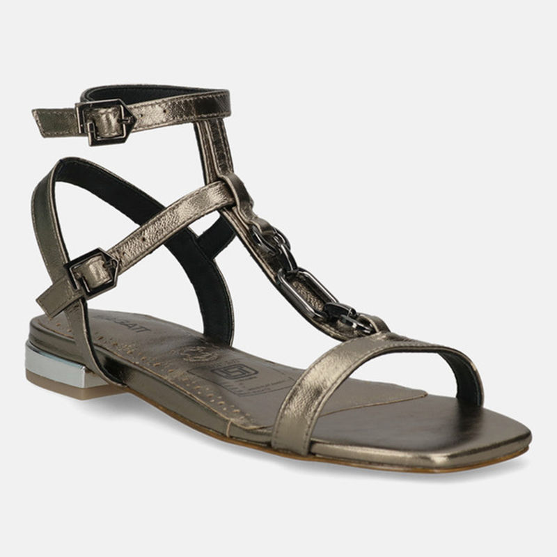 BAGATT Glaze Black Leather Womens Ankle Strap Flat Sandals (EURO 36)