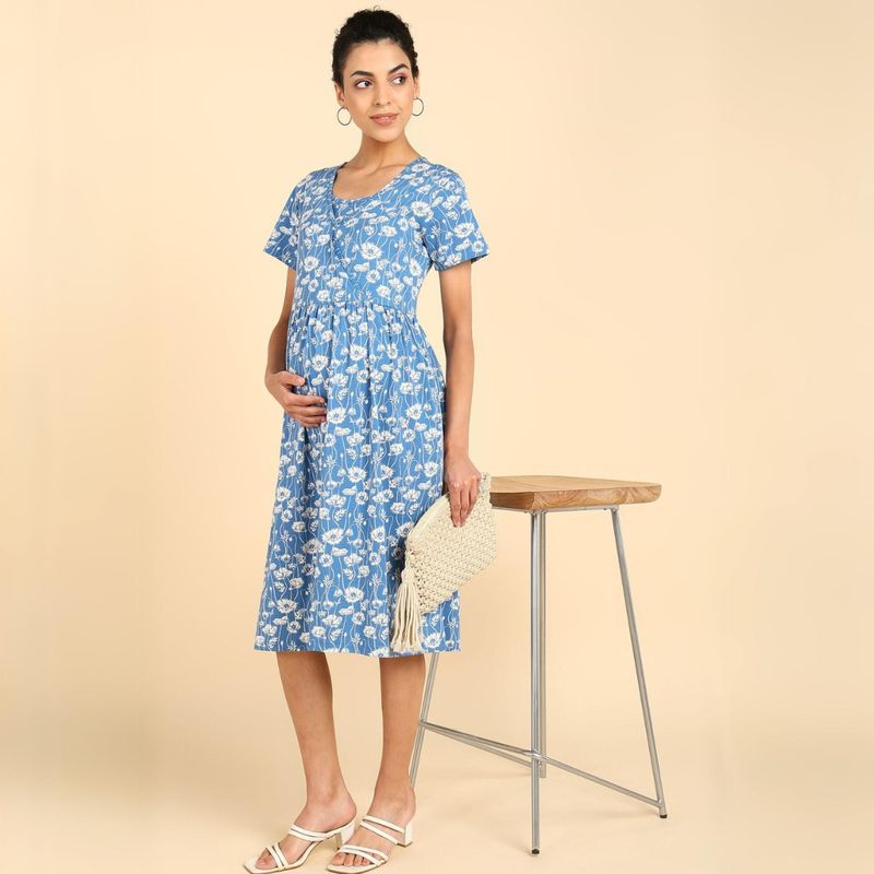 Zelena Pregnancy and Postpartum Maternity Feeding Zipless Dress In Cotton (XL)