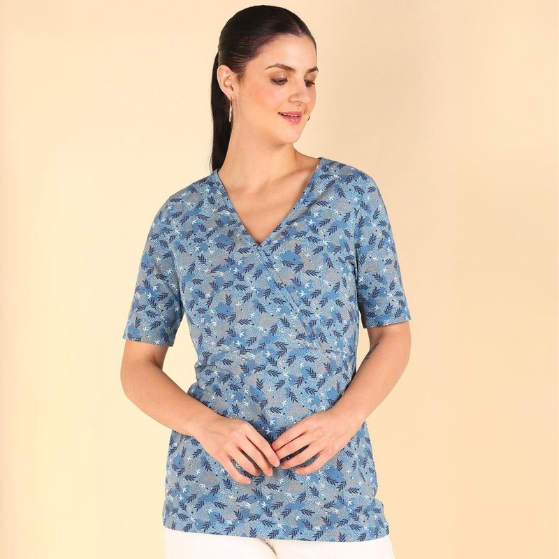 Zelena Women Stretchable Cotton Half Sleeve V Neck Maternity Feeding Zipless Top (2XL)