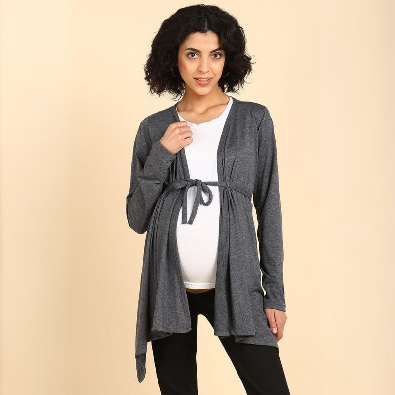 Zelena Pregnancy and Postpartum Maternity Feeding V Neck Polyester Duster/Shrug (Set of 2) (M)