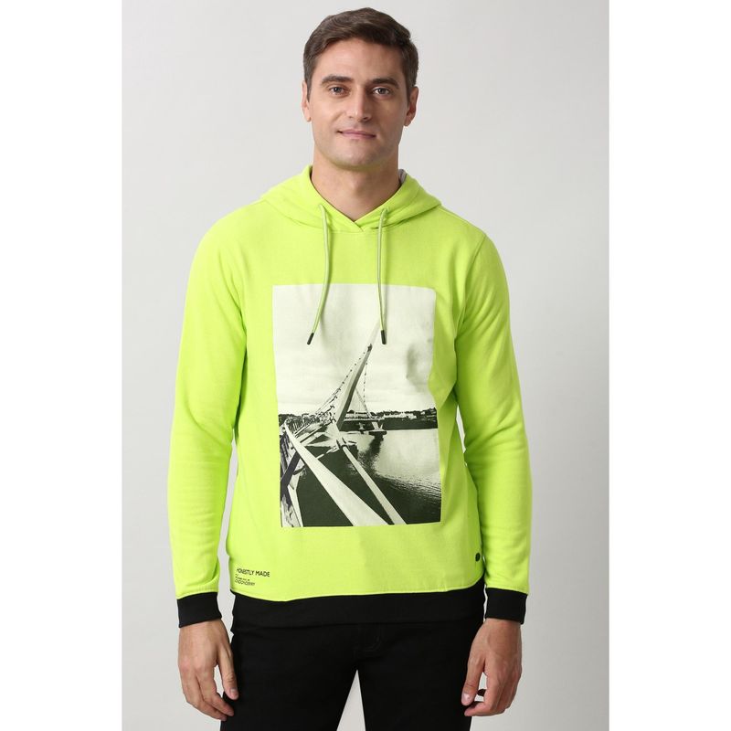 Peter England Green Graphic Print Hoodie (M)