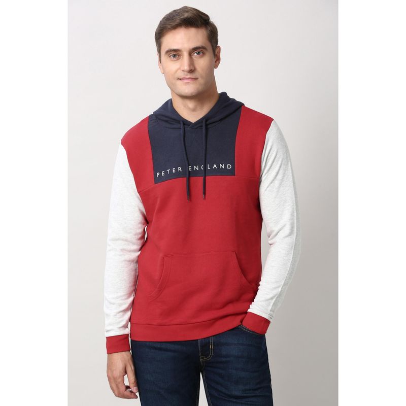 Peter England Red Full Sleeves Hoodie (L)