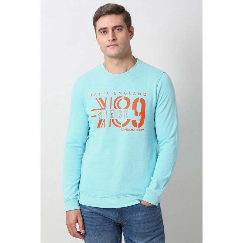 Peter England Turquoise Crew Neck Sweatshirt (L)