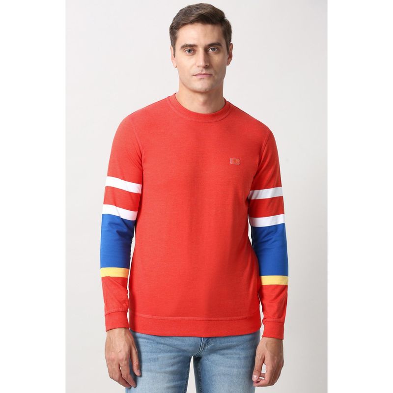 Peter England Red Crew Neck Sweatshirt (S)