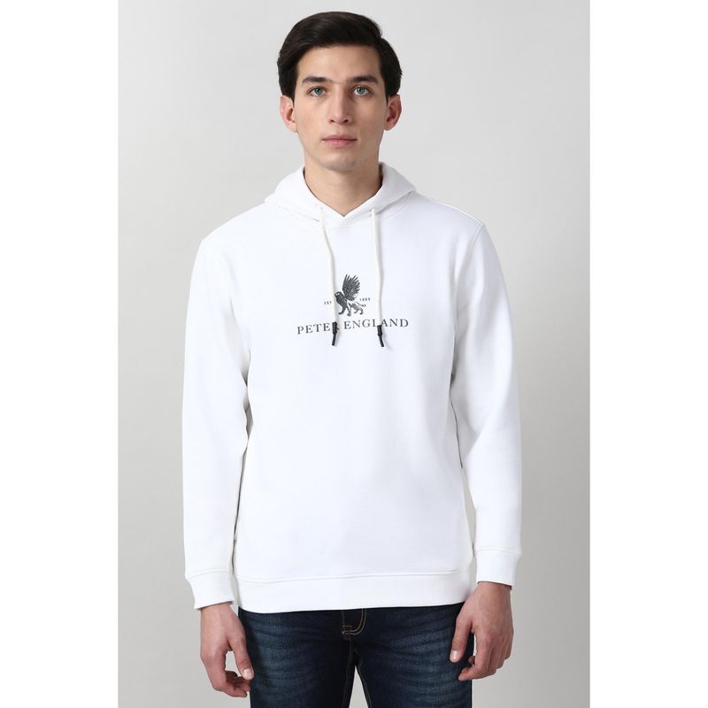 Peter England White Graphic Print Hoodie (L)